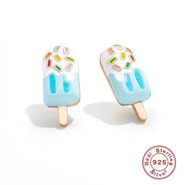 1 Pair Simple Style Commute Ice Cream Enamel Sterling Silver Ear Studs