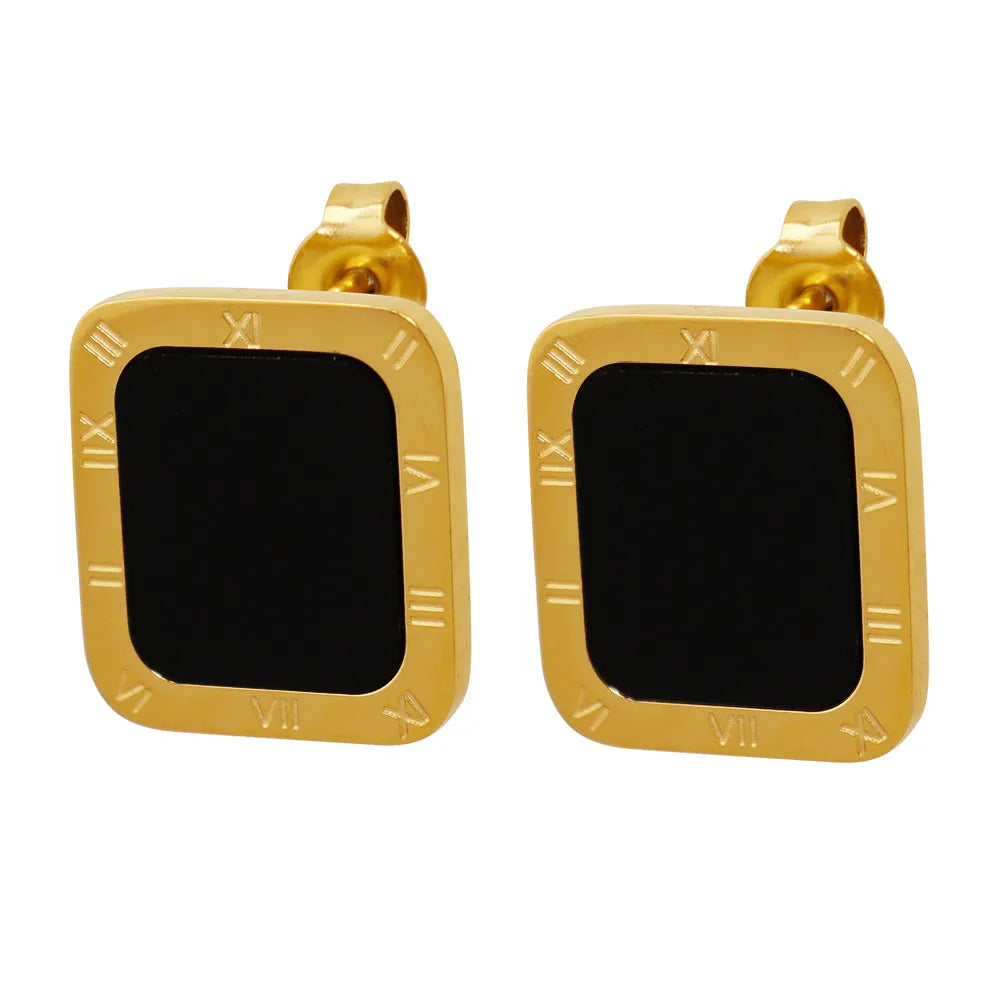 1 Pair Simple Style Commute IG Style Square Roman Numeral Inlay 304 Stainless Steel Acrylic Ear Studs