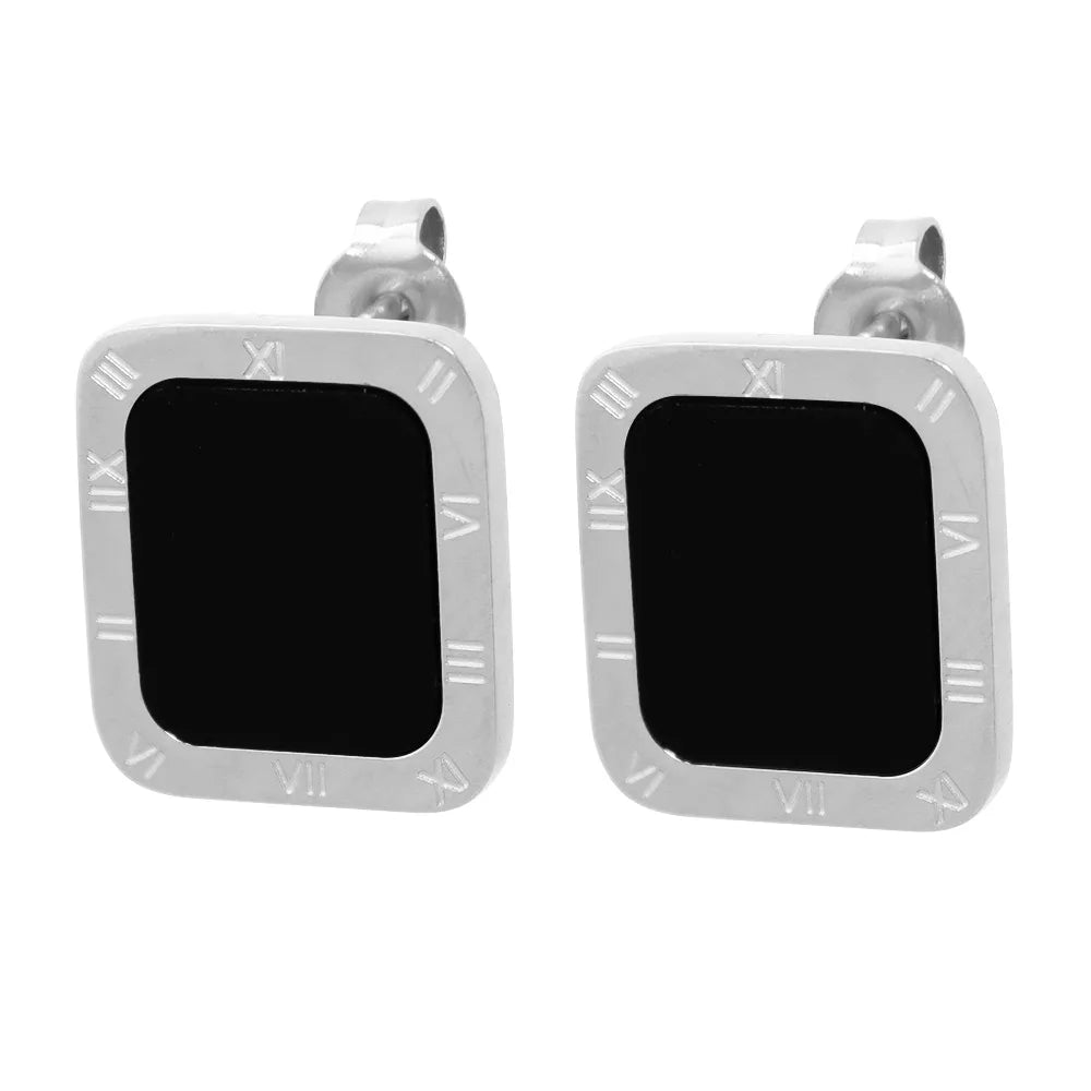 1 Pair Simple Style Commute IG Style Square Roman Numeral Inlay 304 Stainless Steel Acrylic Ear Studs