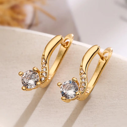 1 Pair Simple Style Commute Leaf Plating Inlay Copper Zircon 18k Gold Plated Earrings