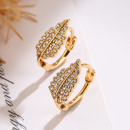 1 Pair Simple Style Commute Leaf Plating Inlay Copper Zircon 18k Gold Plated Earrings