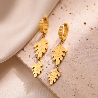 1 Pair Simple Style Commute Leaf Plating Titanium Steel 18k Gold Plated Drop Earrings