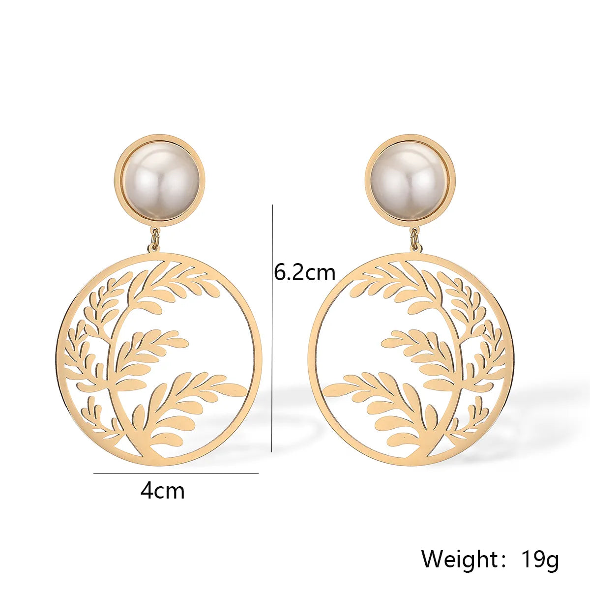 1 Pair Simple Style Commute Leaves Plating Inlay Titanium Steel Pearl 18k Gold Plated Drop Earrings