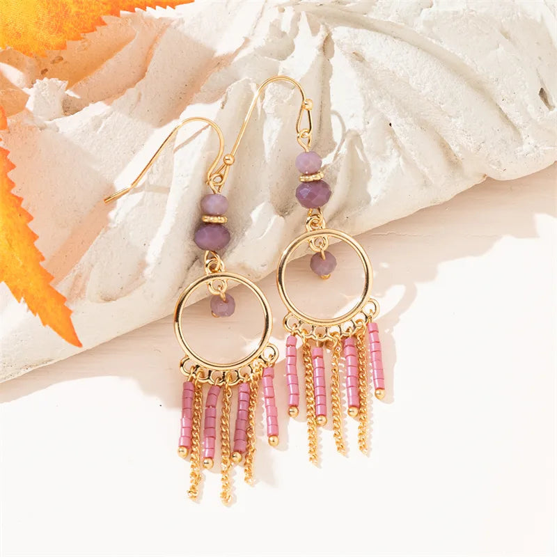 1 Pair Simple Style Commute Leaves Tassel Beaded Inlay Alloy Artificial Crystal Drop Earrings