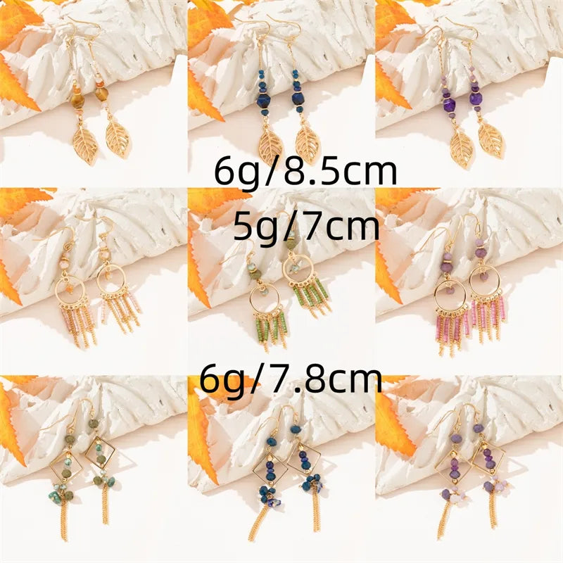 1 Pair Simple Style Commute Leaves Tassel Beaded Inlay Alloy Artificial Crystal Drop Earrings