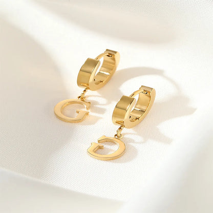 1 Pair Simple Style Commute Letter Stainless Steel Titanium Steel Gold Plated Drop Earrings