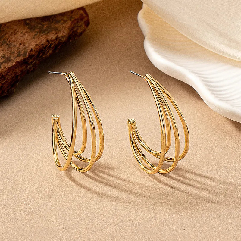 1 Pair Simple Style Commute Lines Plating Alloy 14k Gold Plated Silver Plated Ear Studs