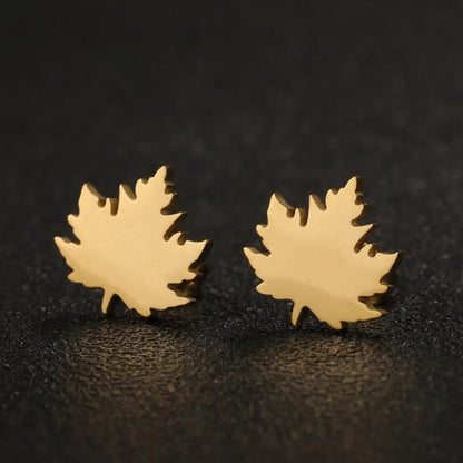 1 Pair Simple Style Commute Maple Leaf Plating Stainless Steel Ear Studs