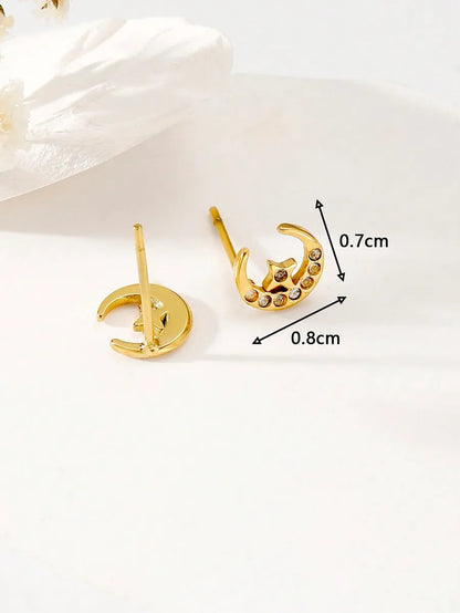 1 Pair Simple Style Commute Moon Plating Inlay Stainless Steel Zircon 18k Gold Plated Ear Studs