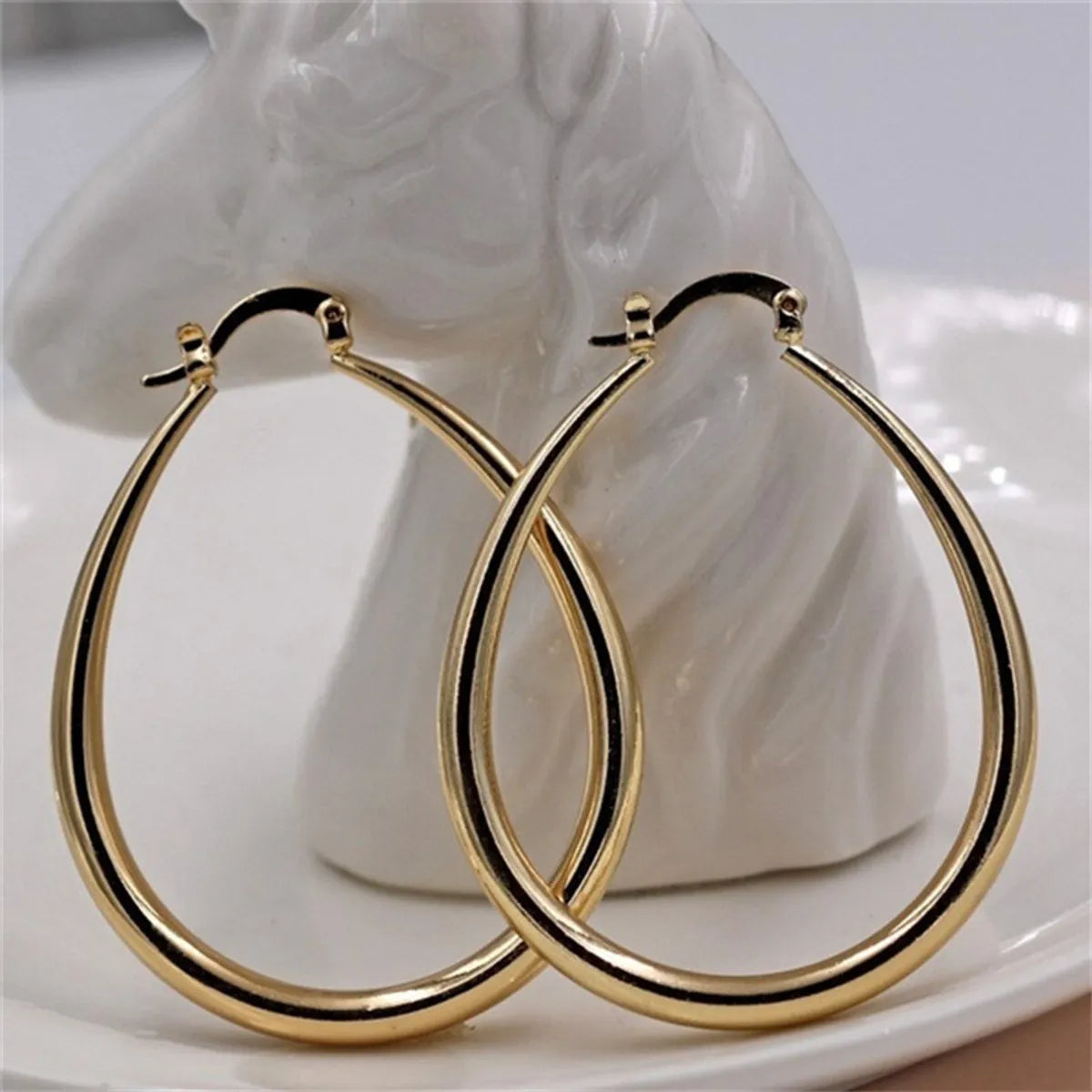 1 Pair Simple Style Commute Oval Polishing Plating Stainless Steel Gold Plated Earrings