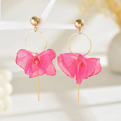 1 Pair Simple Style Commute Petal Alloy Polyester Drop Earrings