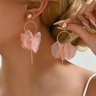 1 Pair Simple Style Commute Petal Alloy Polyester Drop Earrings