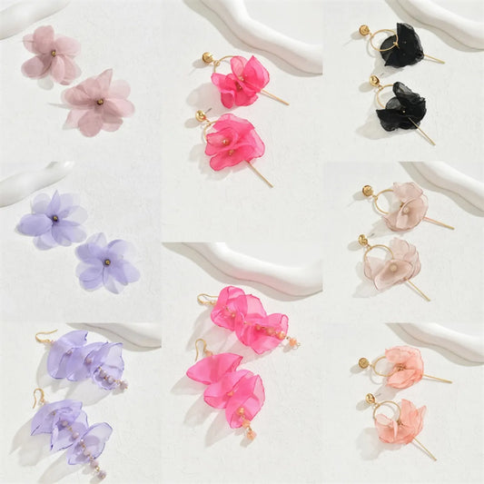 1 Pair Simple Style Commute Petal Alloy Polyester Drop Earrings