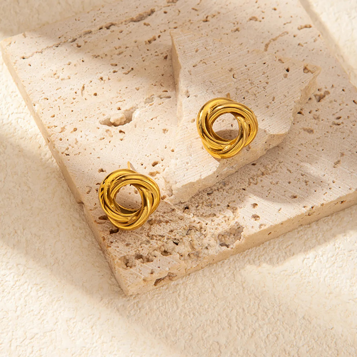 1 Pair Simple Style Commute Rose Plating Hollow Out 304 Stainless Steel 14K Gold Plated Ear Studs