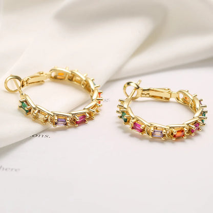 1 Pair Simple Style Commute Round Copper Plating Inlay Zircon 18k Gold Plated Earrings