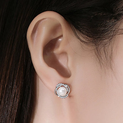 1 Pair Simple Style Commute Round Inlay Sterling Silver Pearl Zircon Ear Studs