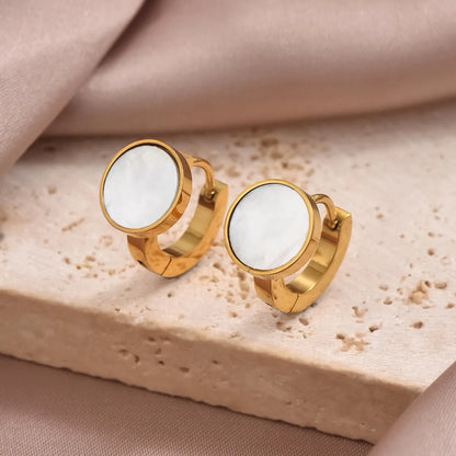 1 Pair Simple Style Commute Round Oval Heart Shape Irregular Plating Inlay Stainless Steel Shell 14k Gold Plated Earrings