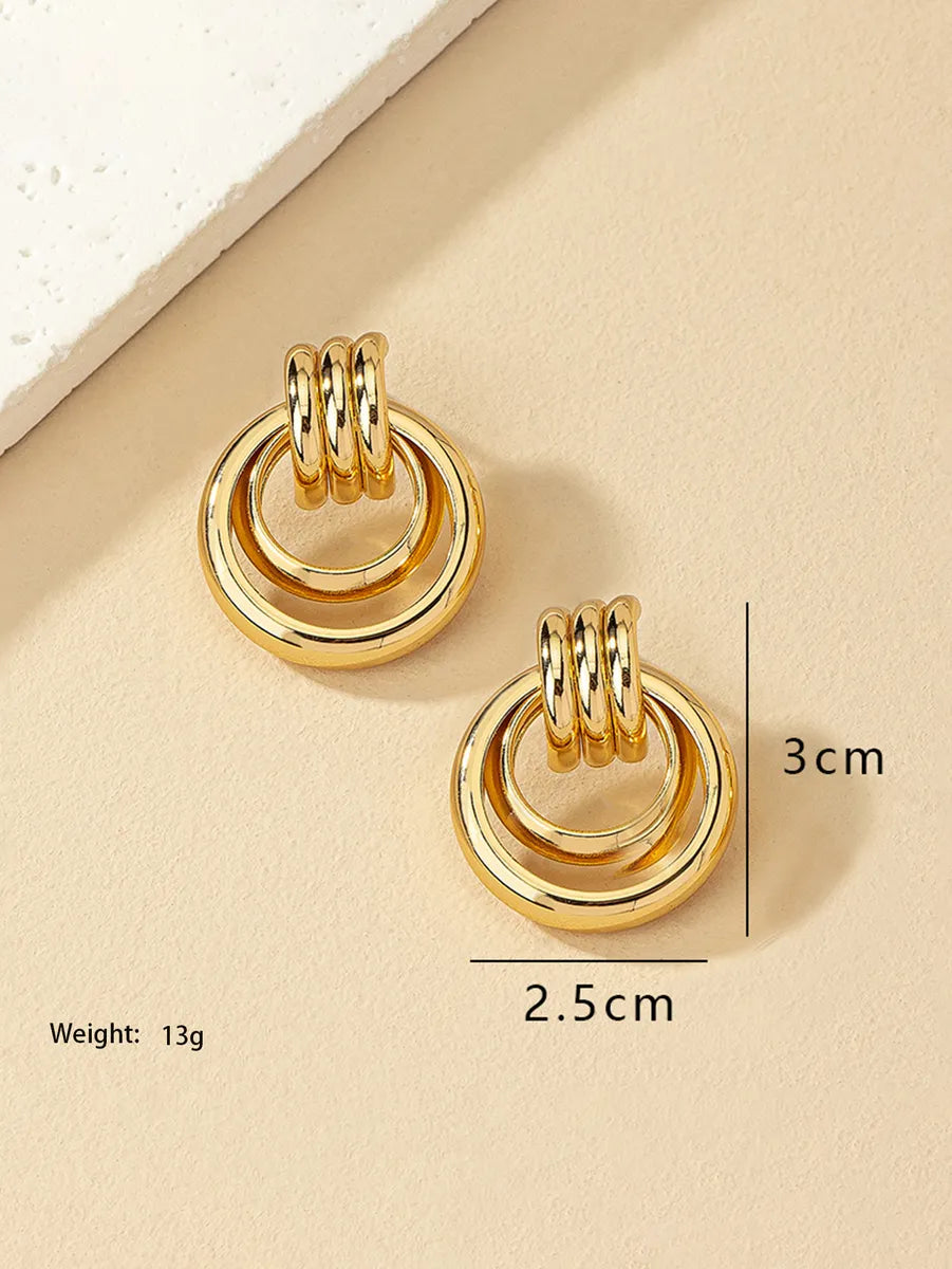 1 Pair Simple Style Commute Round Plating Alloy Drop Earrings