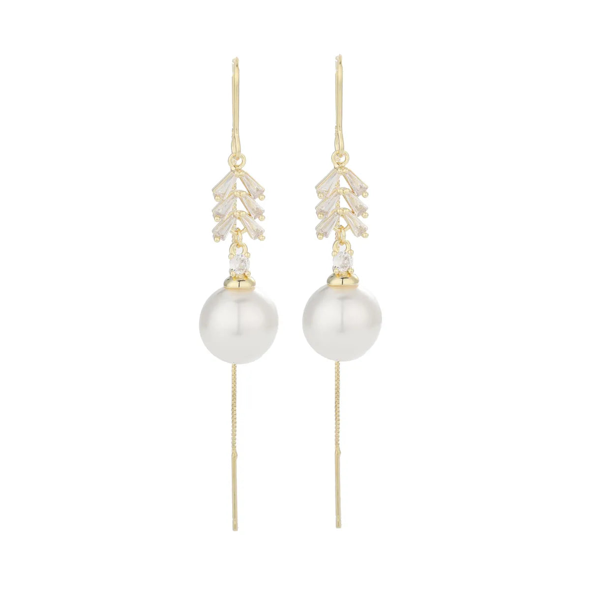 1 Pair Simple Style Commute Round Plating Inlay Copper Artificial Pearls Rhinestones 14k Gold Plated Dangling Earrings