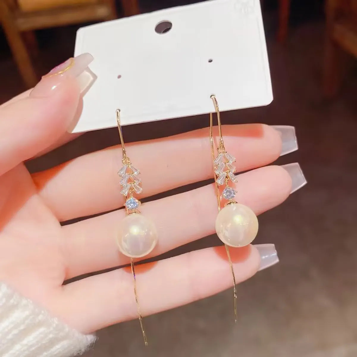 1 Pair Simple Style Commute Round Plating Inlay Copper Artificial Pearls Rhinestones 14k Gold Plated Dangling Earrings