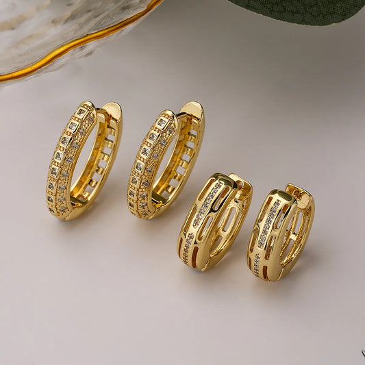 1 Pair Simple Style Commute Round Plating Inlay Copper Zircon 18k Gold Plated Hoop Earrings