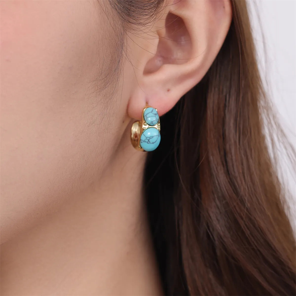 1 Pair Simple Style Commute Round Plating Inlay Stainless Steel Natural Stone 18k Gold Plated Ear Studs