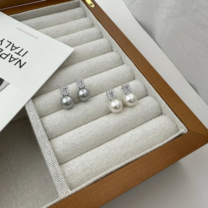 1 Pair Simple Style Commute Round Plating Inlay Sterling Silver Artificial Pearls Zircon White Gold Plated Ear Studs