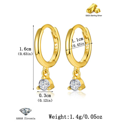 1 Pair Simple Style Commute Round Plating Inlay Sterling Silver Zircon 18k Gold Plated White Gold Plated Drop Earrings