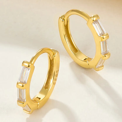 1 Pair Simple Style Commute Round Plating Inlay Sterling Silver Zircon 18k Gold Plated White Gold Plated Earrings