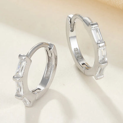 1 Pair Simple Style Commute Round Plating Inlay Sterling Silver Zircon 18k Gold Plated White Gold Plated Earrings