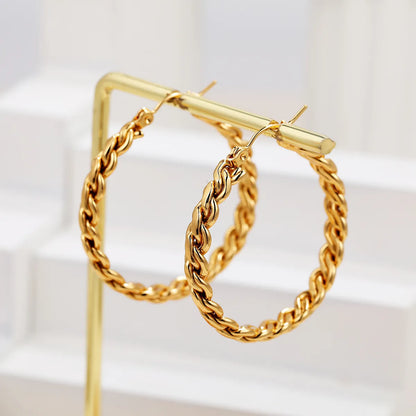 1 Pair Simple Style Commute Round Plating Stainless Steel 18k Gold Plated Earrings