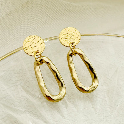 1 Pair Simple Style Commute Round Water Droplets Polishing Plating 304 Stainless Steel 14K Gold Plated Drop Earrings