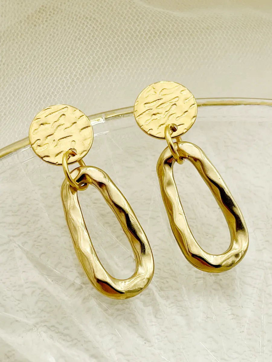 1 Pair Simple Style Commute Round Water Droplets Polishing Plating 304 Stainless Steel 14K Gold Plated Drop Earrings