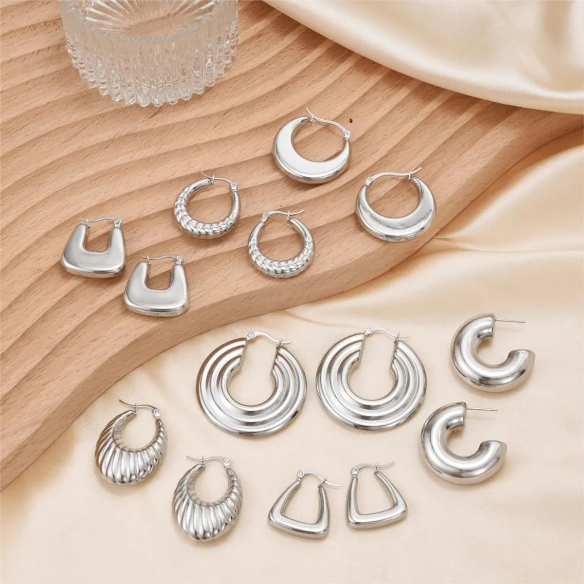 1 Pair Simple Style Commute Shiny Irregular Geometric Circle Plating Stainless Steel White Gold Plated Earrings