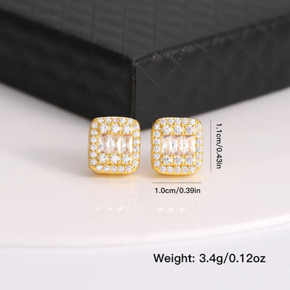 1 Pair Simple Style Commute Shiny Solid Color Plating Inlay Copper Zircon 18K Gold Plated Ear Studs