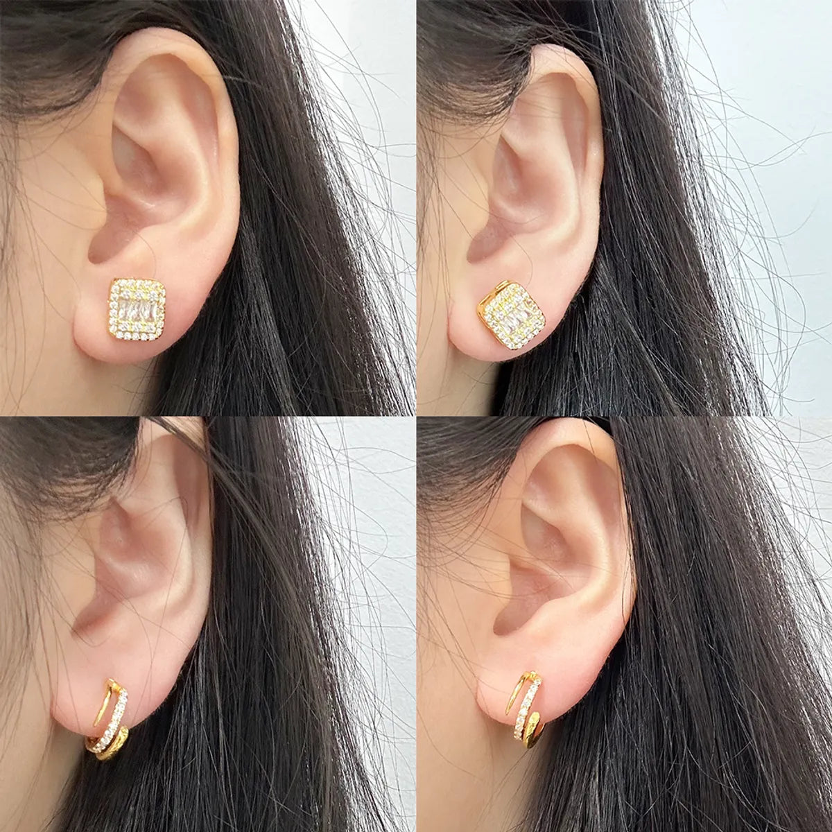 1 Pair Simple Style Commute Shiny Solid Color Plating Inlay Copper Zircon 18K Gold Plated Ear Studs