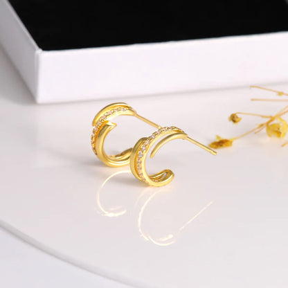 1 Pair Simple Style Commute Shiny Solid Color Plating Inlay Copper Zircon 18K Gold Plated Ear Studs