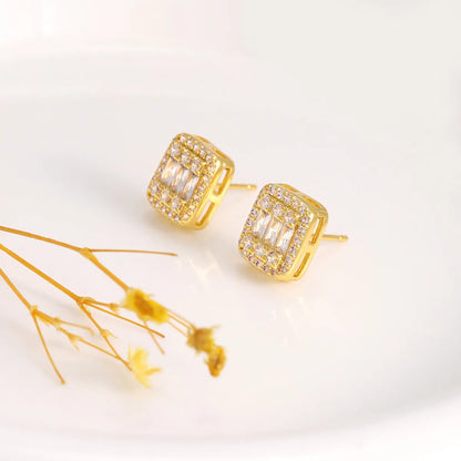 1 Pair Simple Style Commute Shiny Solid Color Plating Inlay Copper Zircon 18K Gold Plated Ear Studs