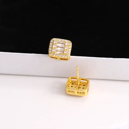 1 Pair Simple Style Commute Shiny Solid Color Plating Inlay Copper Zircon 18K Gold Plated Ear Studs