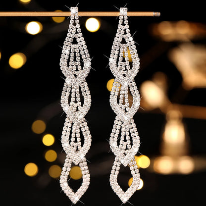 1 Pair Simple Style Commute Solid Color Inlay Alloy Rhinestones Drop Earrings