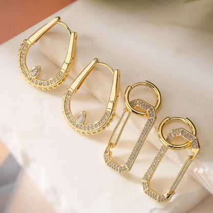 1 Pair Simple Style Commute Solid Color Plating Inlay Copper Zircon 18K Gold Plated Drop Earrings