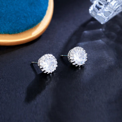 1 Pair Simple Style Commute Solid Color Plating Inlay Copper Zircon White Gold Plated Rhodium Plated Ear Studs