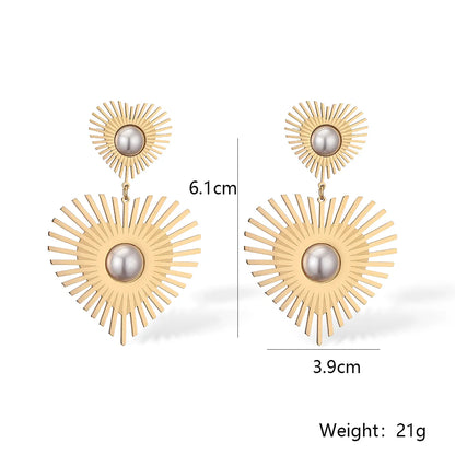 1 Pair Simple Style Commute Solid Color Plating Inlay Titanium Steel Artificial Pearls 18k Gold Plated Drop Earrings