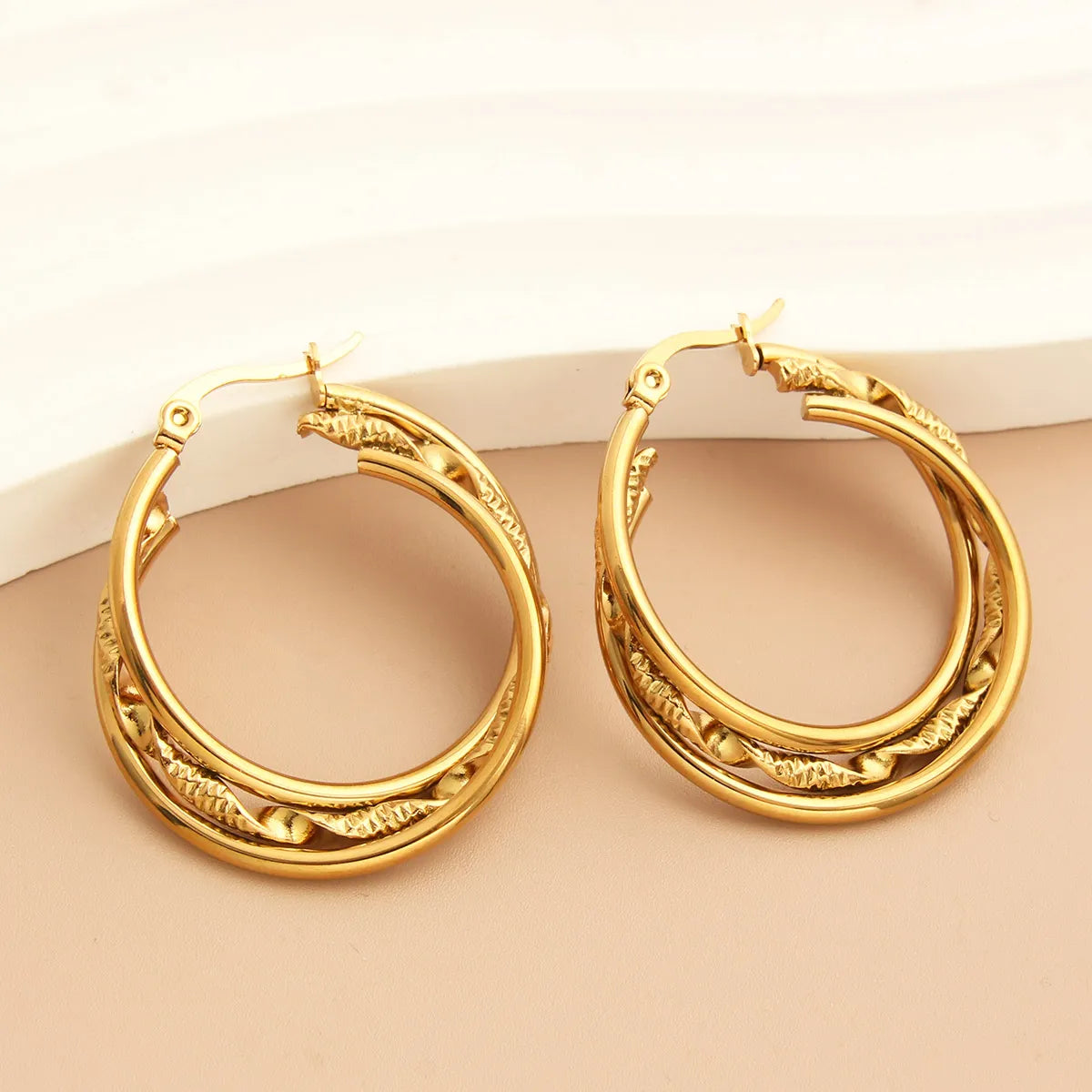 1 Pair Simple Style Commute Solid Color Plating Stainless Steel 18K Gold Plated Earrings