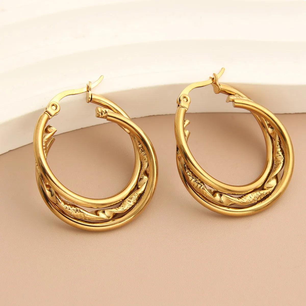 1 Pair Simple Style Commute Solid Color Plating Stainless Steel 18K Gold Plated Earrings