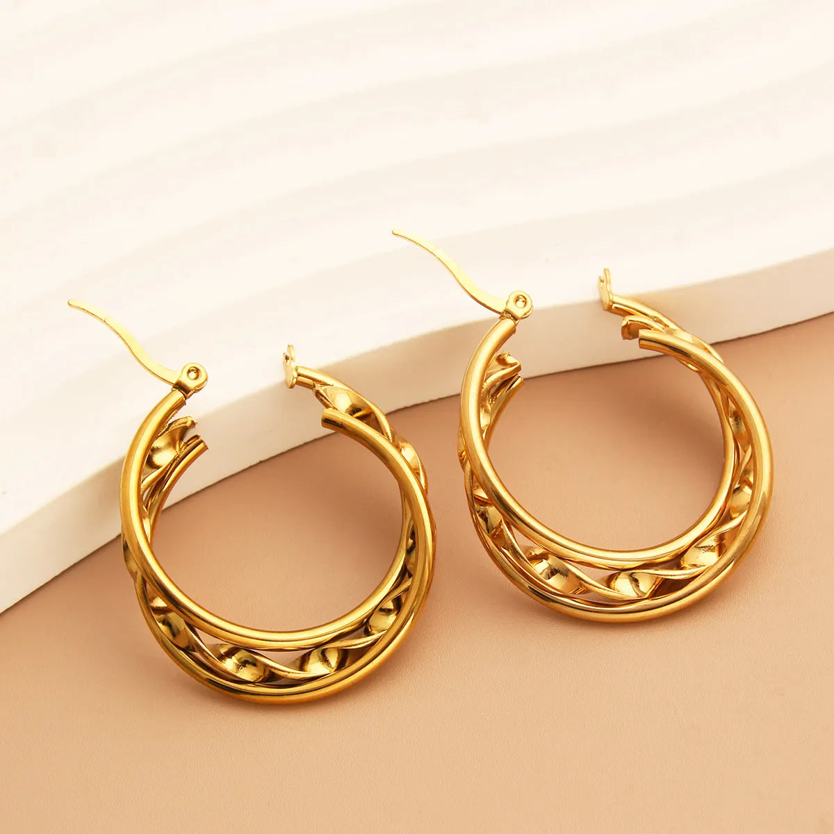 1 Pair Simple Style Commute Solid Color Plating Stainless Steel 18K Gold Plated Earrings