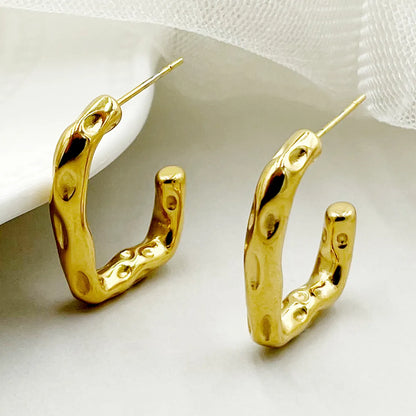 1 Pair Simple Style Commute Solid Color Plating Stainless Steel Gold Plated Earrings