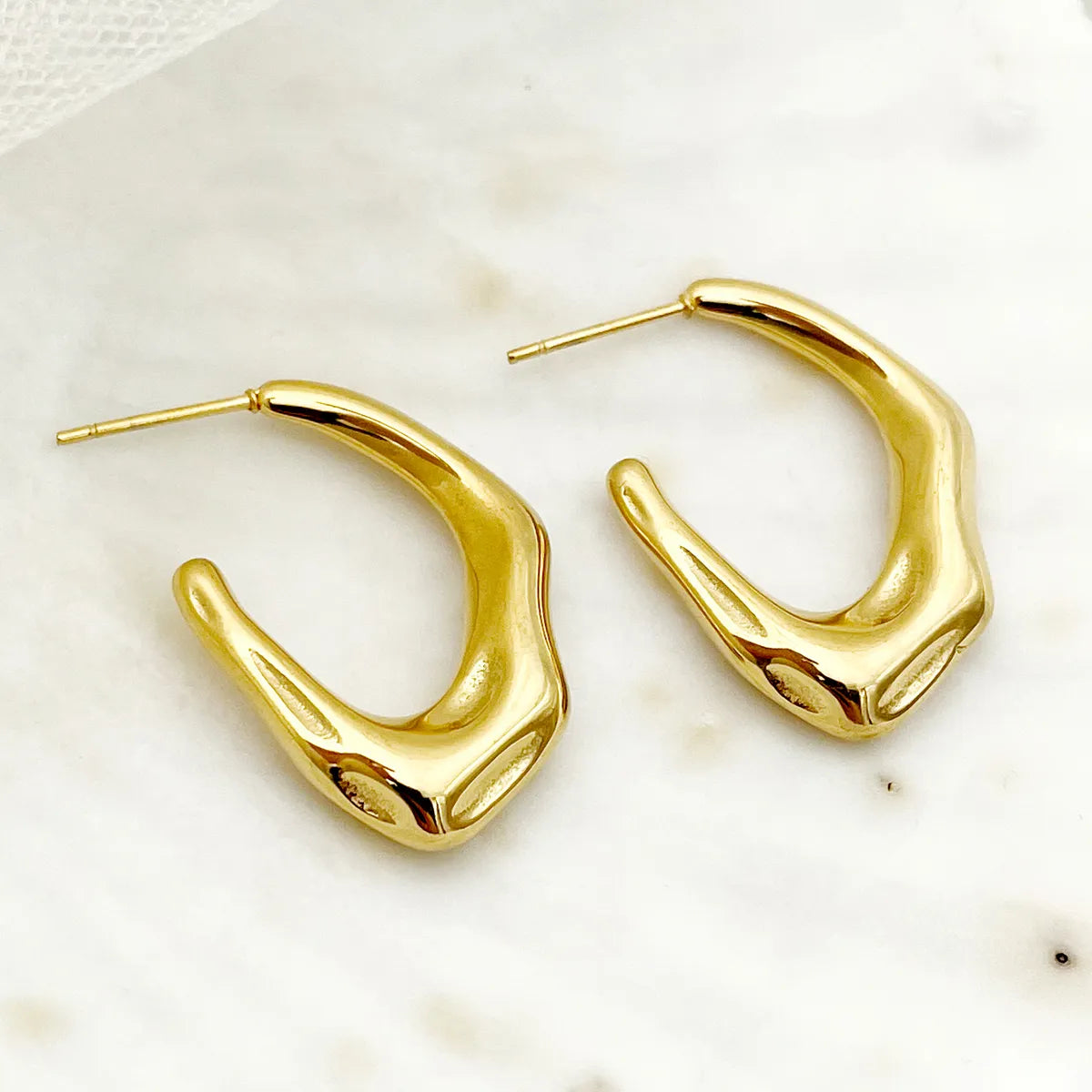 1 Pair Simple Style Commute Solid Color Plating Stainless Steel Gold Plated Earrings