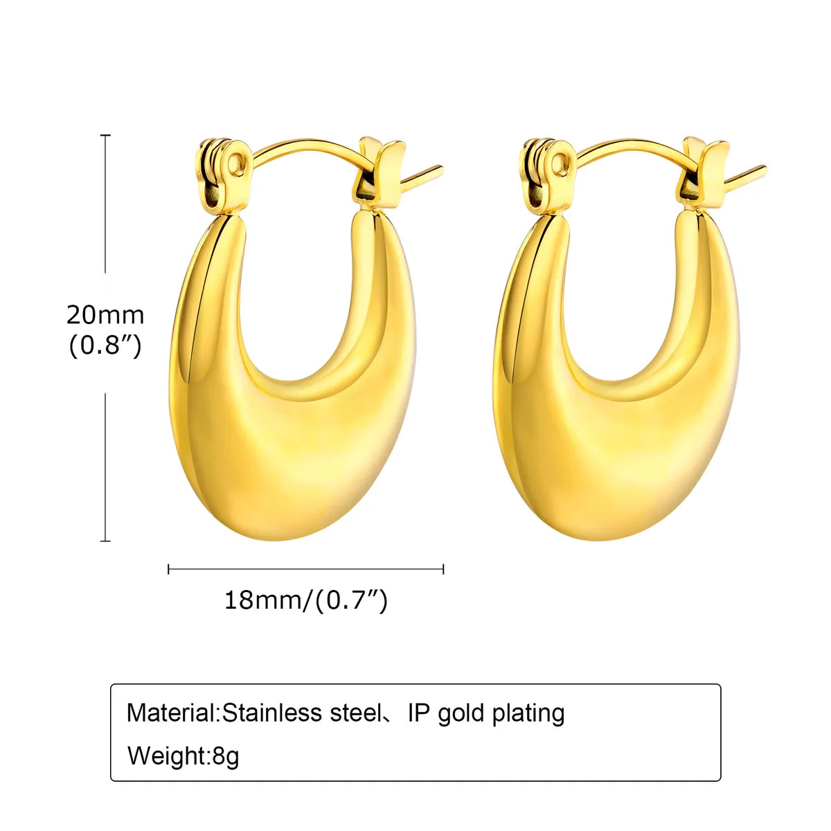 1 Pair Simple Style Commute Solid Color Plating Stainless Steel Gold Plated Earrings