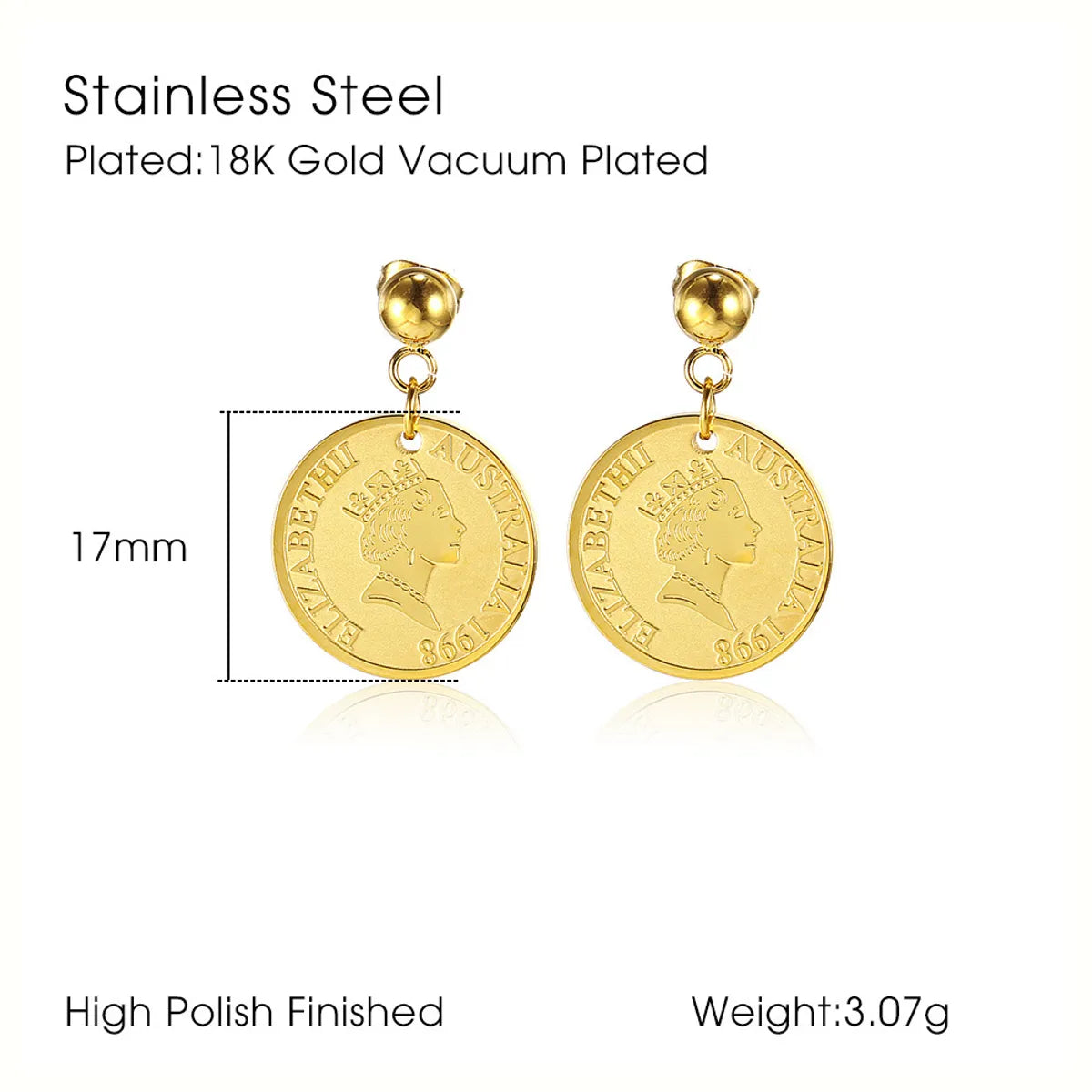 1 Pair Simple Style Commute Solid Color Plating Titanium Steel Gold Plated Drop Earrings